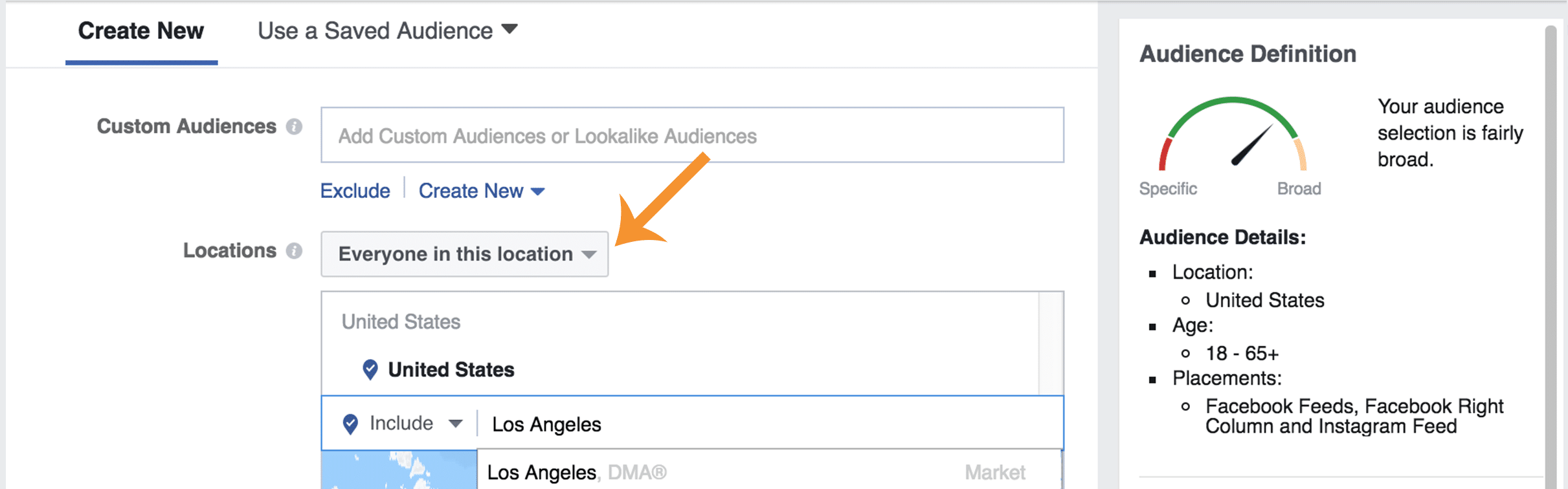 Choosing the geographic location where a Facebook ad is displayed