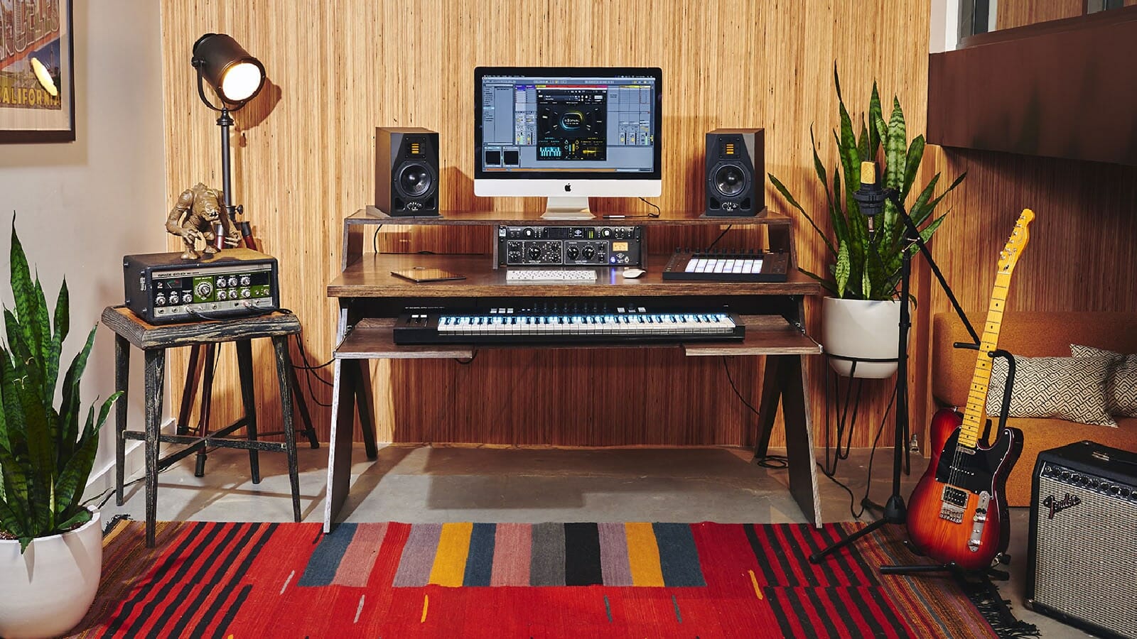 Music Desk, Computer Desk with Keyboard Tray, Studio Desk for Music Production, Recording Studio Desk for Producer, Modern Work Study PC Desk with Monitor Shelf, Black